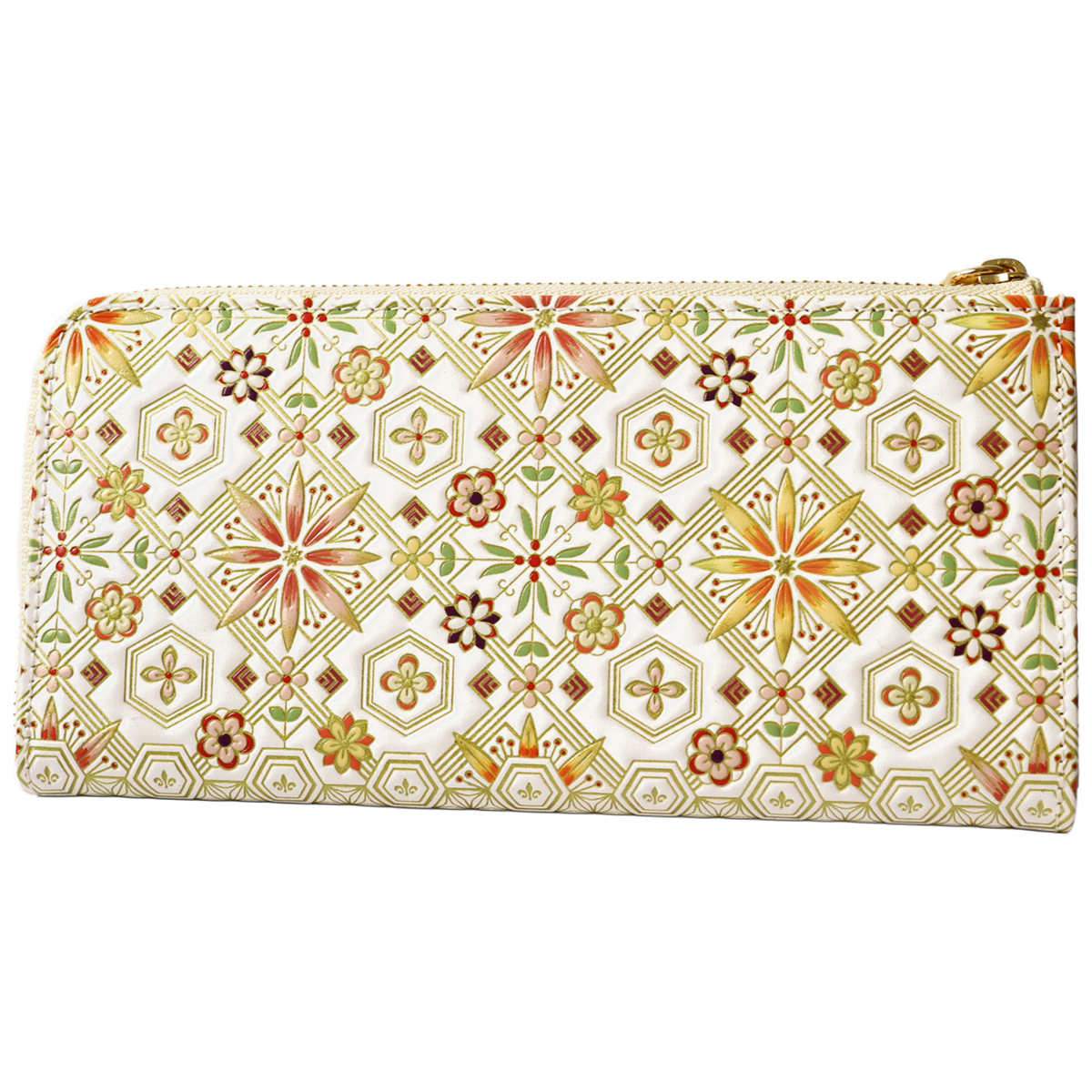 浅草文庫　かぜとゆき限定　L字ファスナー長財布　金彩花菱柄