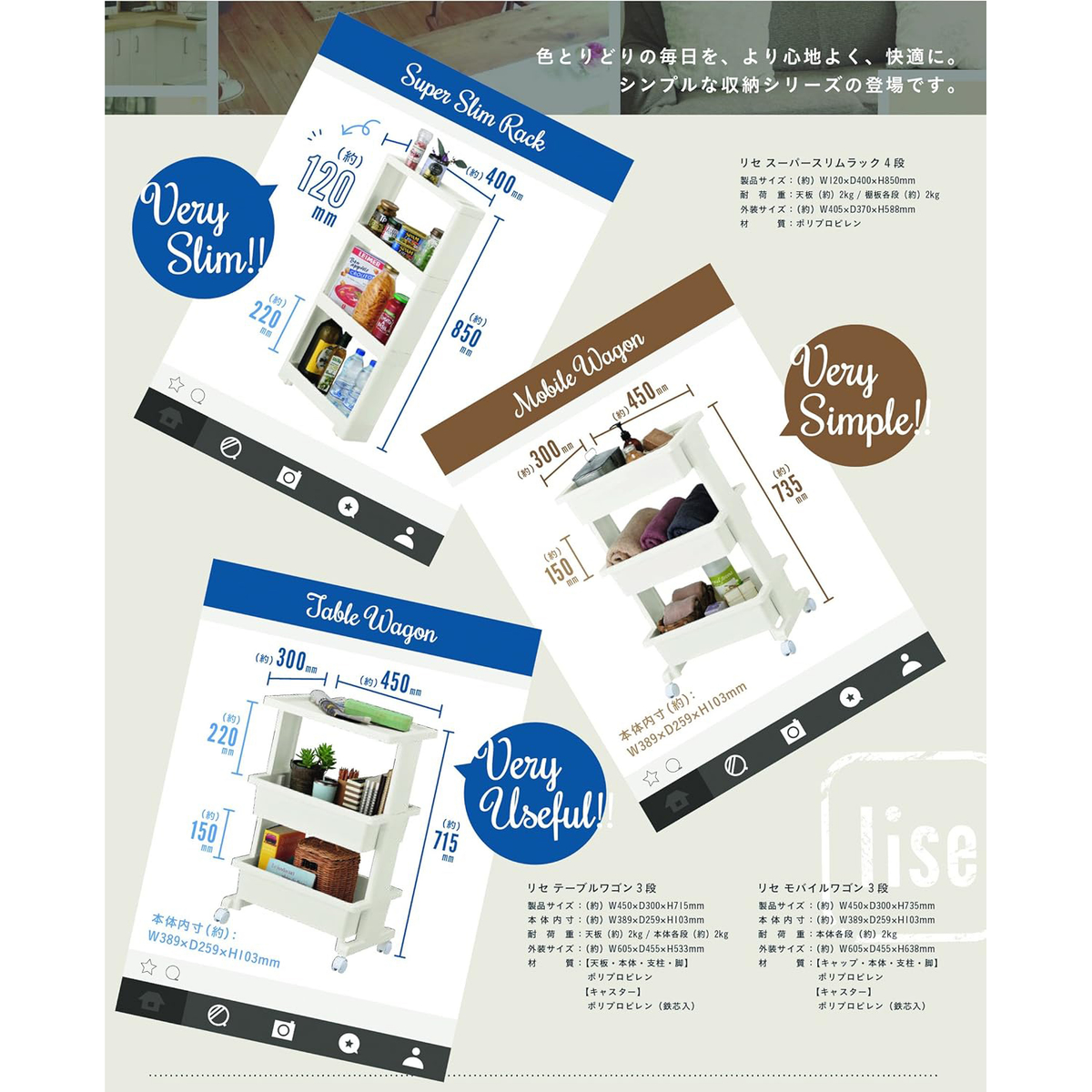 リセスタイル モバイルワゴン 3段