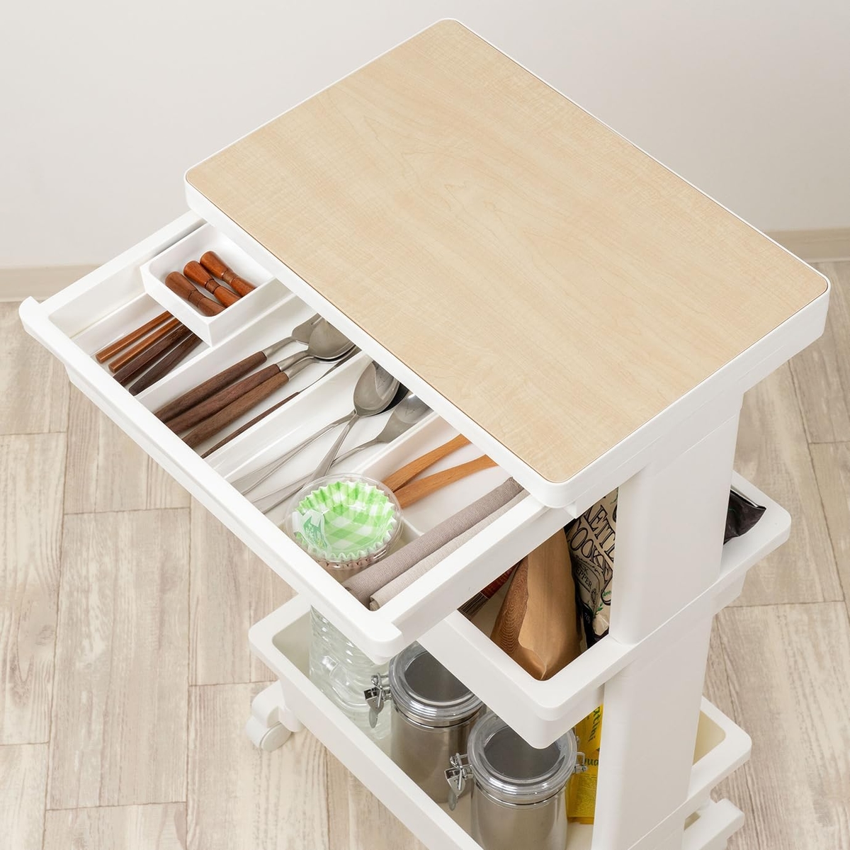 リセスタイル テーブルワゴン引出付ウッド 3段