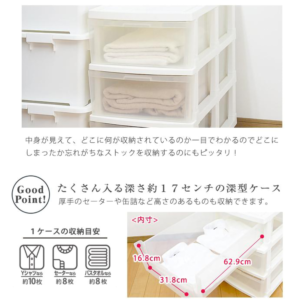 エミングロングストッカー3段 ホワイト