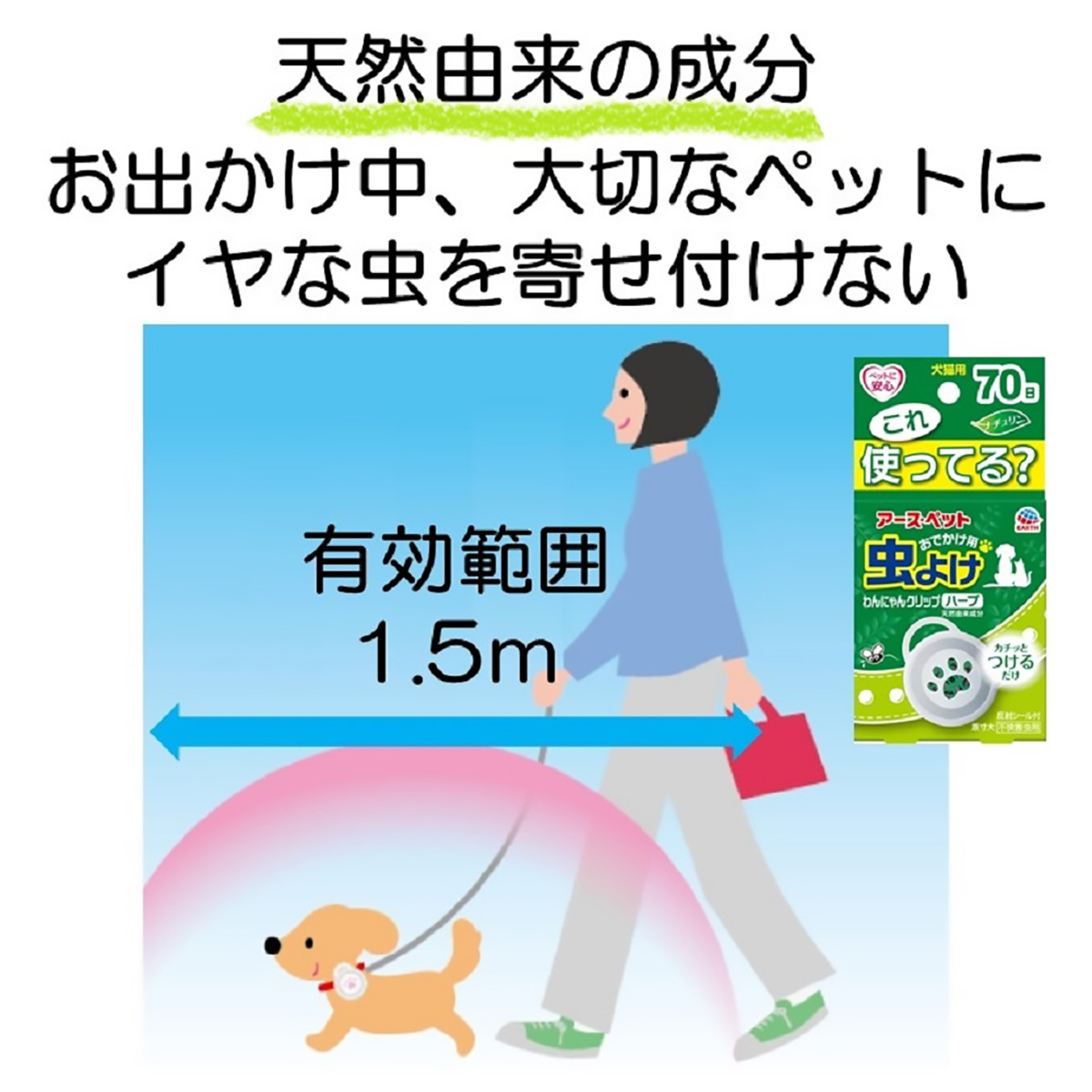 【ペット】おでかけ用虫よけわんにゃんクリップハーブ７０日用　