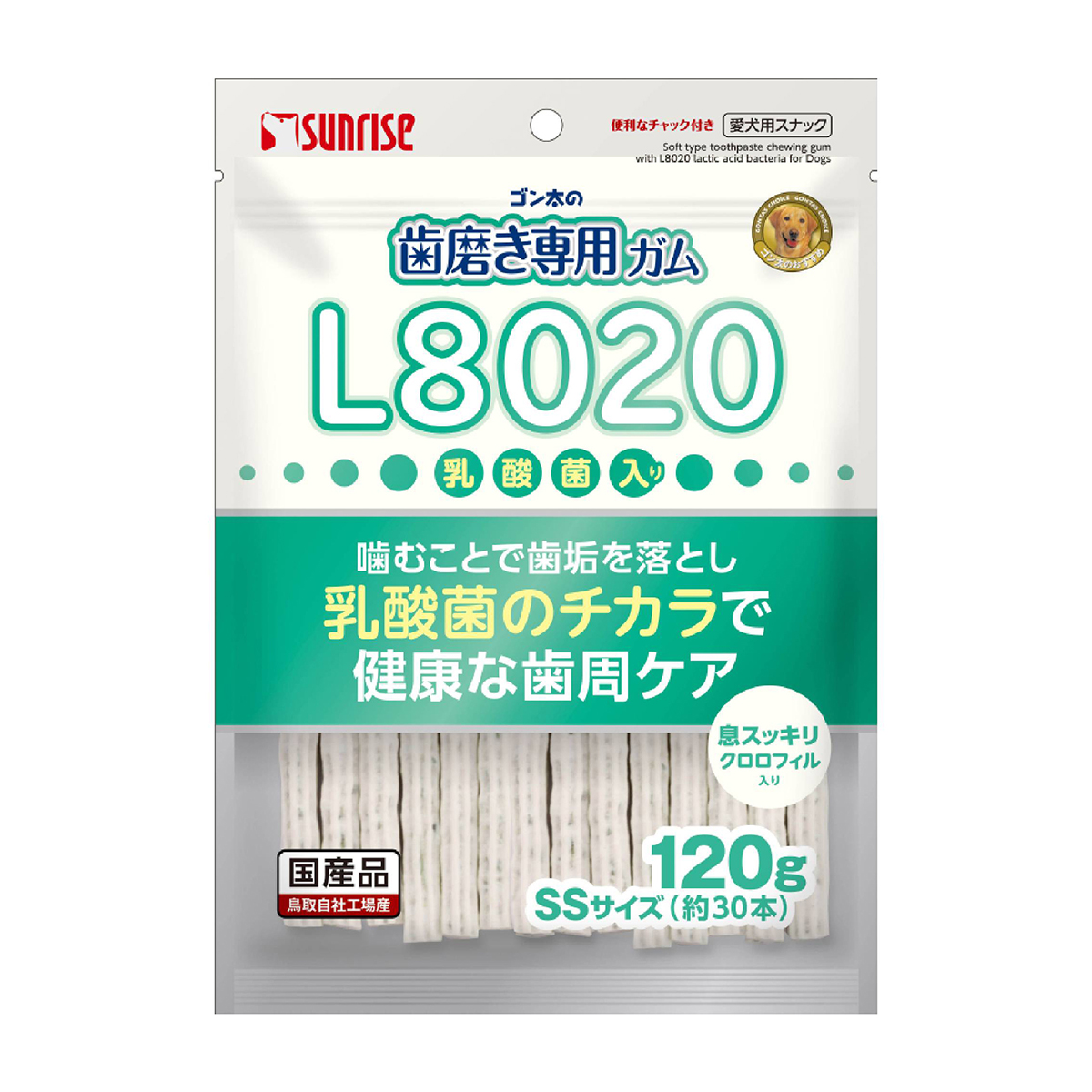 【ペット】ゴン太の歯磨き専用ガムＳＳサイズ　Ｌ８０２０乳酸菌入り　クロロフィル入り　１２０ｇ