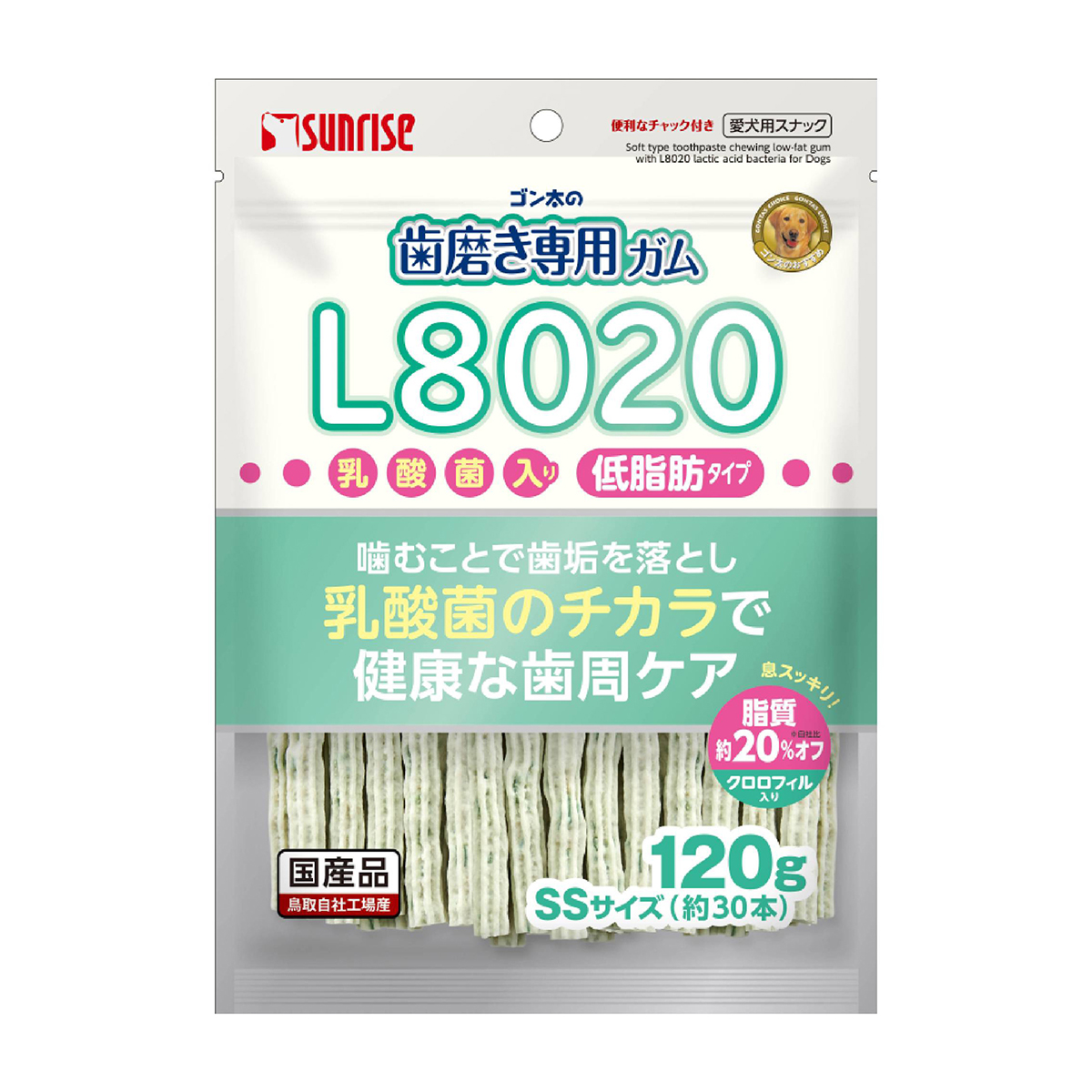 【ペット】ゴン太の歯磨き専用ガムＳＳサイズ　Ｌ８０２０乳酸菌入り　クロロフィル入り　低脂肪　１２０ｇ