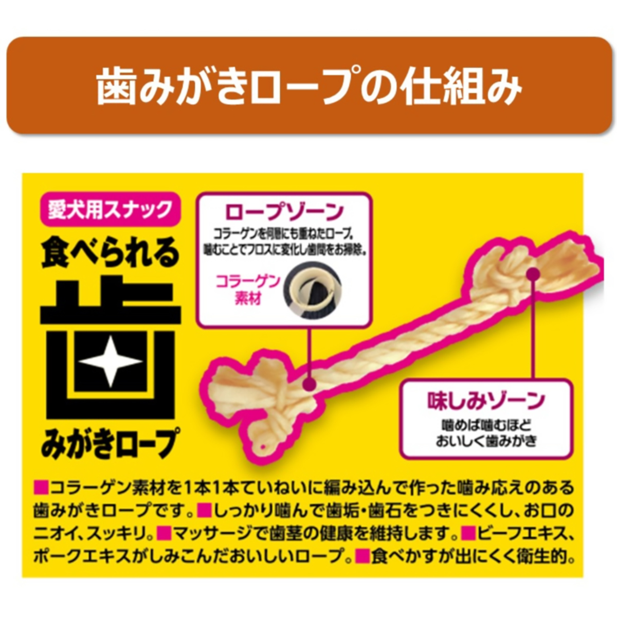 【ペット】食べられる歯みがきロープ愛犬用コラーゲンＳＳ　７本 270331