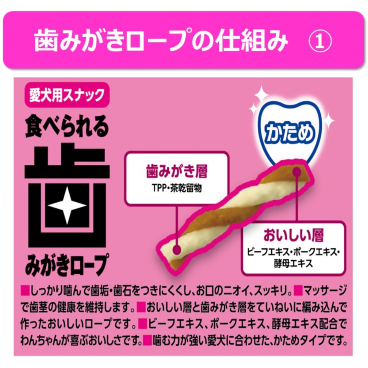 【ペット】食べられる歯みがきロープ愛犬用かためＳＳ　５５ｇ 270331