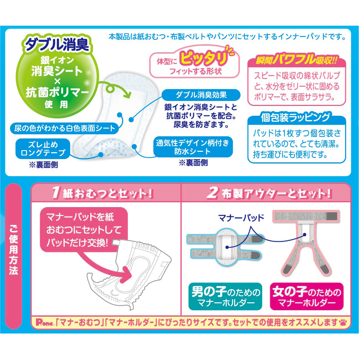 【ペット】男の子＆女の子用マナーパッドＡｃｔｉｖｅ　３Ｓ　３２枚