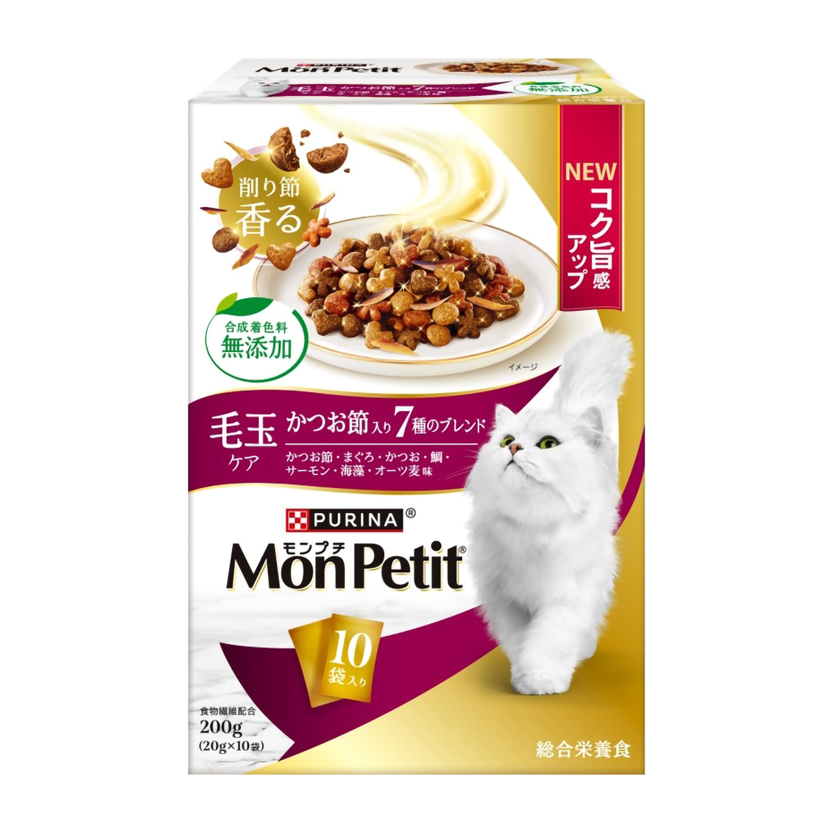 【ペット】モンプチ　ボックス　毛玉ケア　かつお節入り７種のブレンド　２００ｇ