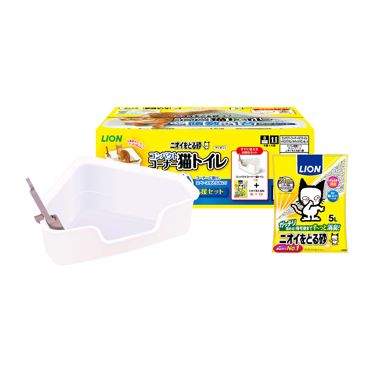 【ペット】ニオイをとる砂　コンパクトコーナー猫トイレ　頭数＋１台応援セット　１個