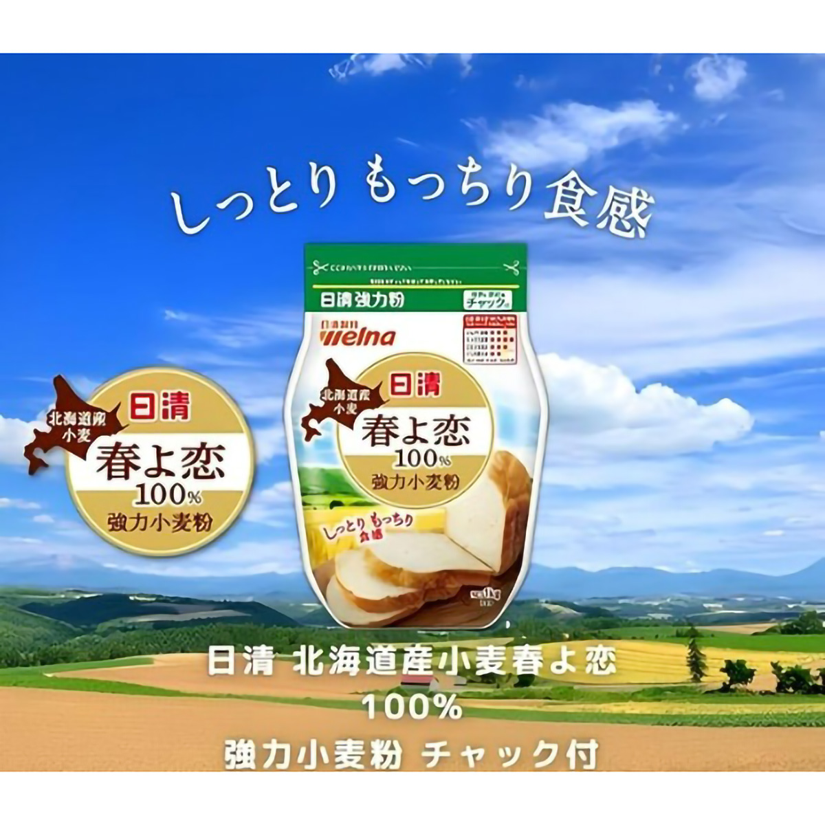 日清 北海道産小麦春よ恋100％ 強力小麦粉 チャック付 1kg