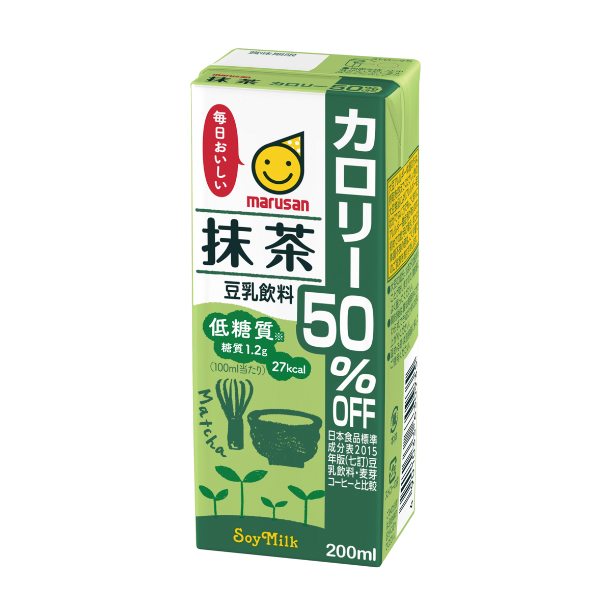 マルサン　豆乳飲料抹茶 カロリー50％オフ200ml　紙×24 250804