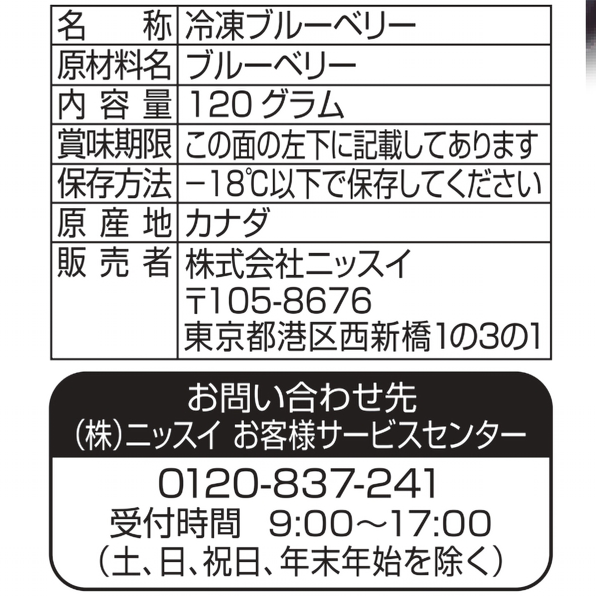 【冷凍】ニッスイ　ブルーベリー　１２０ｇ 270626
