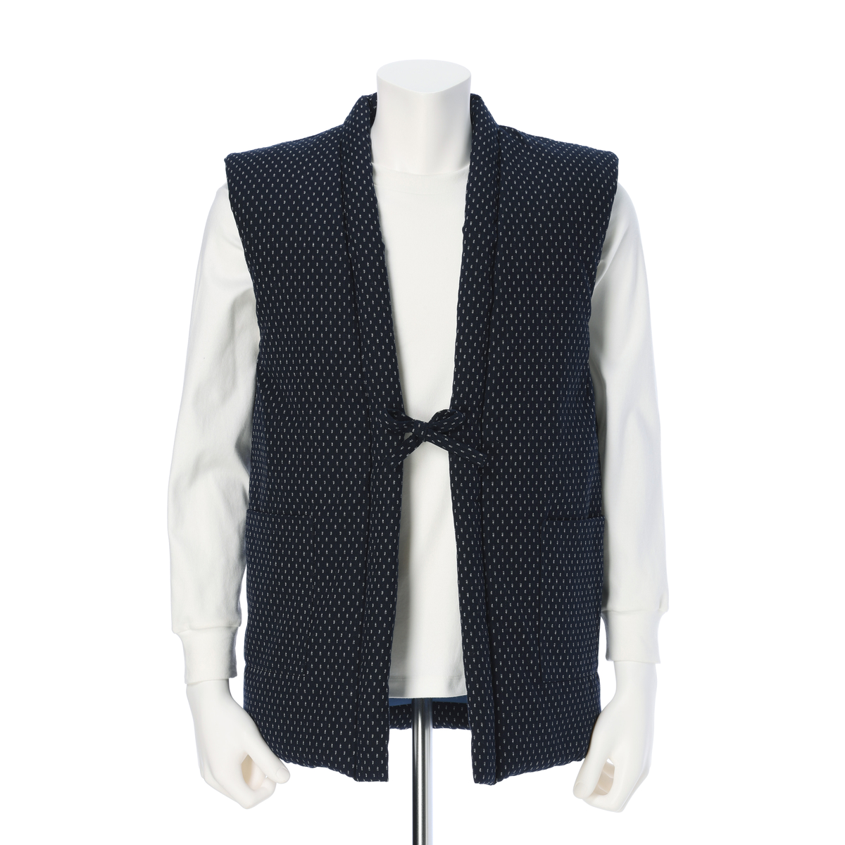 久留米織のふっくらと暖かい綿入れちゃんちゃんこ（紺）