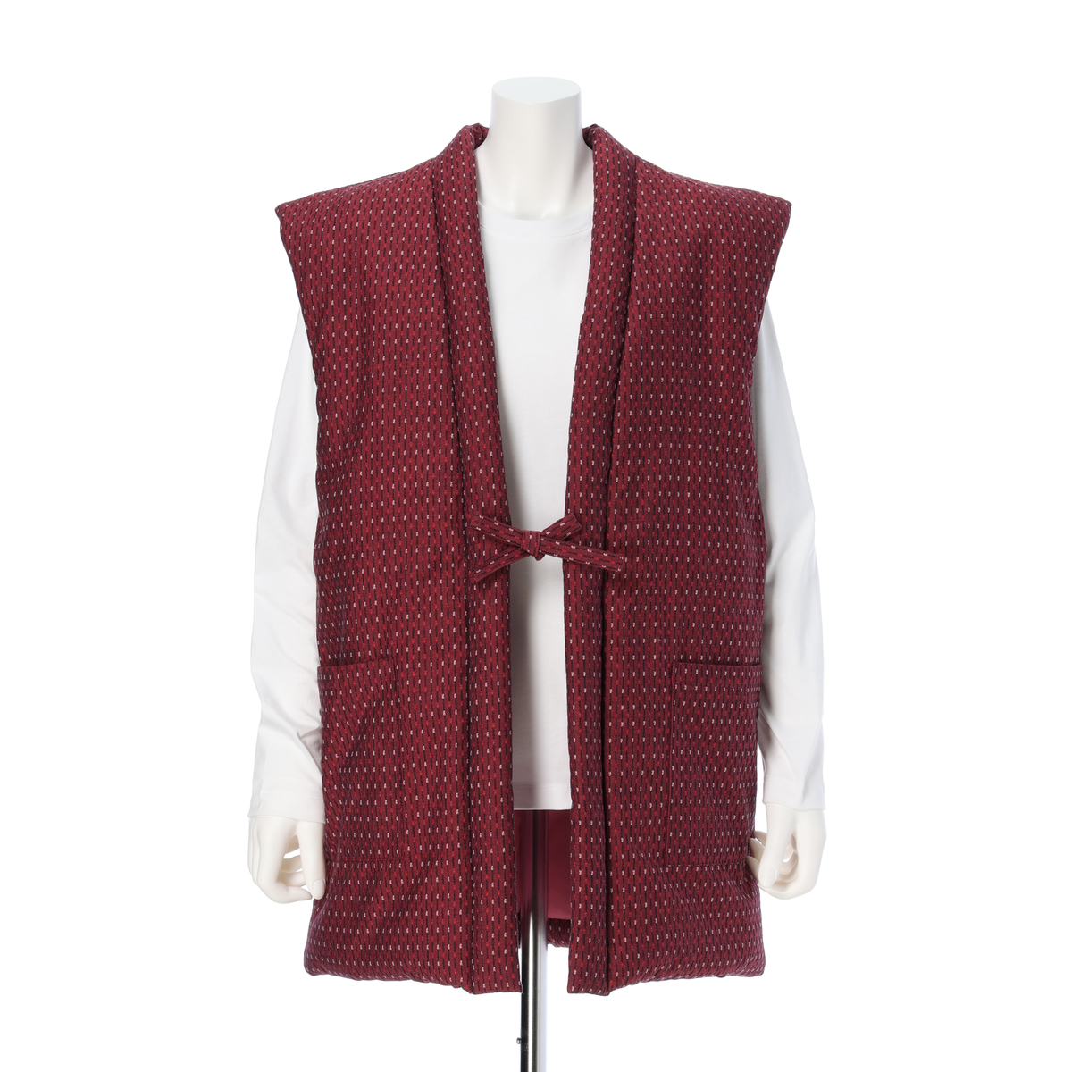 久留米織のふっくらと暖かい綿入れちゃんちゃんこ（エンジ）