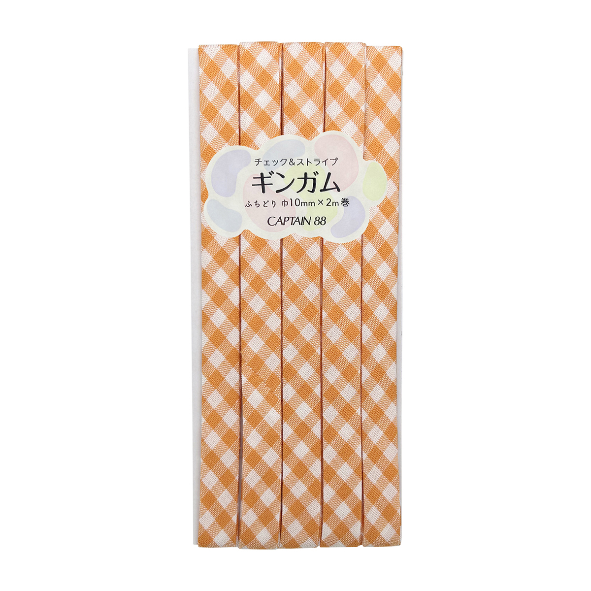 キャプテン　バイアステープ　ギンガム（チェック＆ストライプ）　ＣＰ２３８　４（オレンジ）