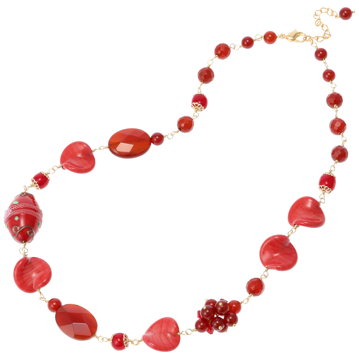 【Like a Charm(ライクアチャーム)】ベネチアンビーズと天然石のネックレス(レッド)