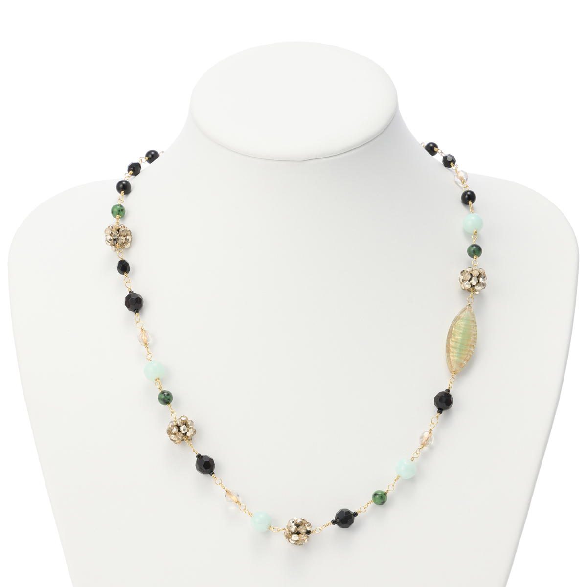 【Like a Charm(ライクアチャーム)】ベネチアンビーズと天然石のネックレス(ブラック×ブルー)