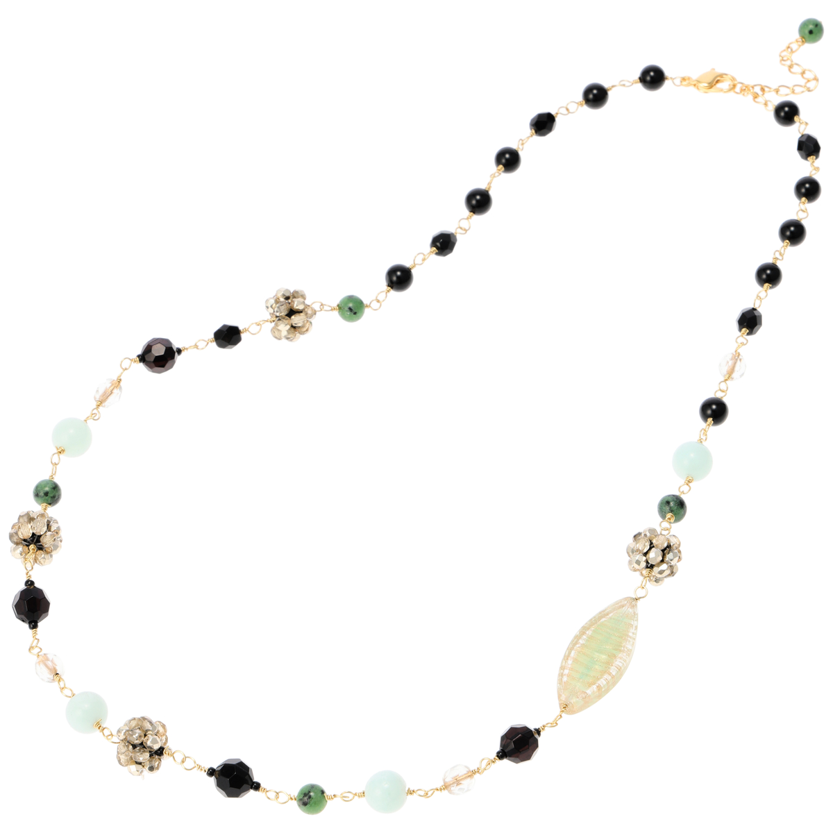 【Like a Charm(ライクアチャーム)】ベネチアンビーズと天然石のネックレス(ブラック×ブルー)