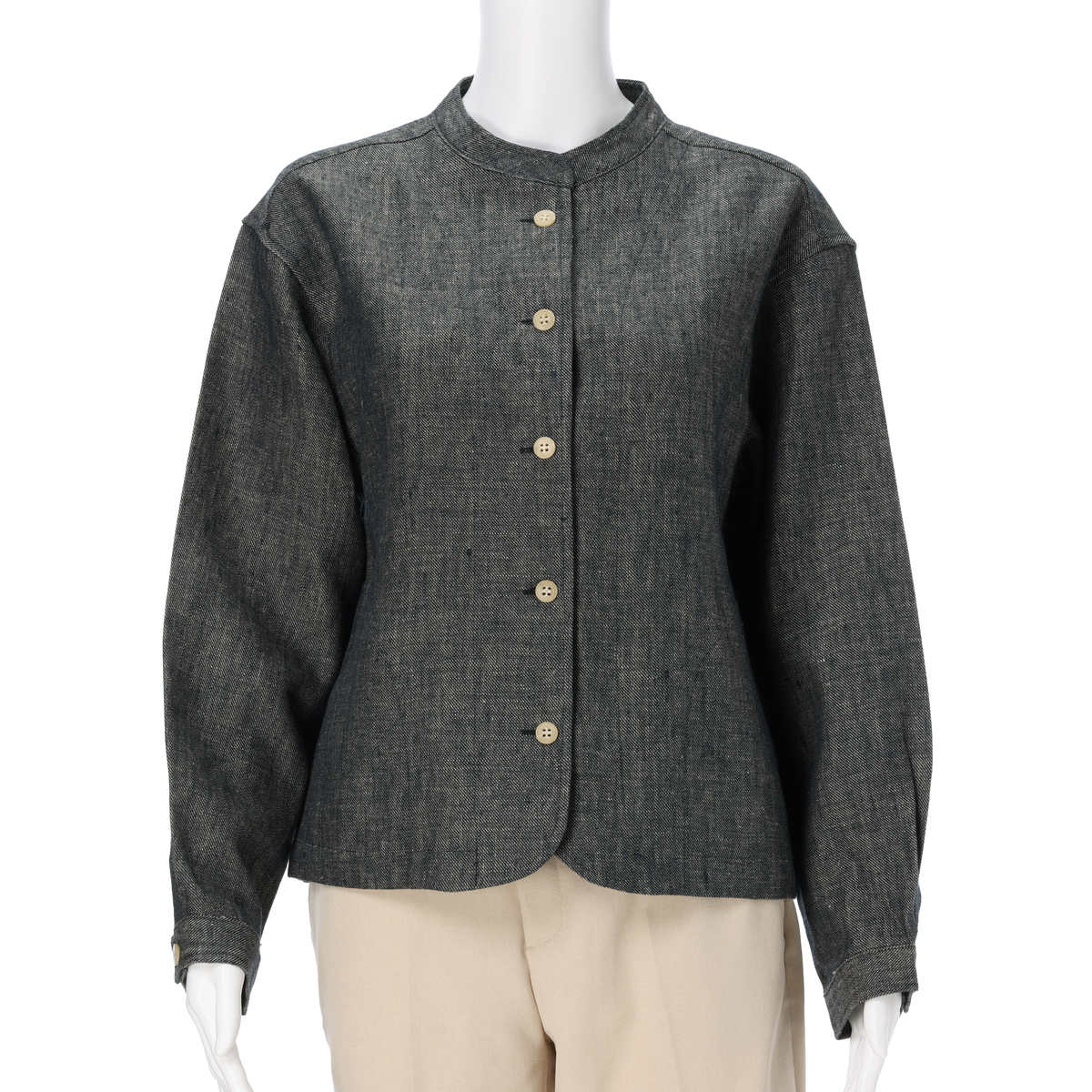 レーシーフォレスト　スーパーヘビーリネンツイル　マオカラーショートJK　ネイビー