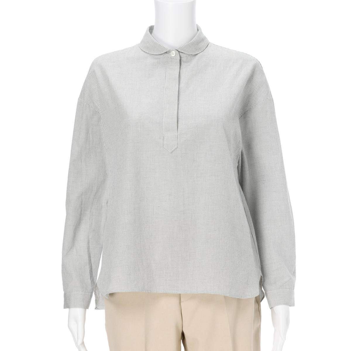 レーシーフォレスト　綿麻　無地＆チェック　丸衿シャツ