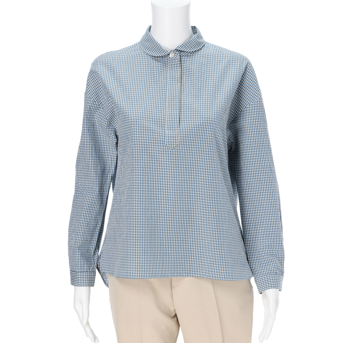 レーシーフォレスト　綿麻　無地＆チェック　丸衿シャツ