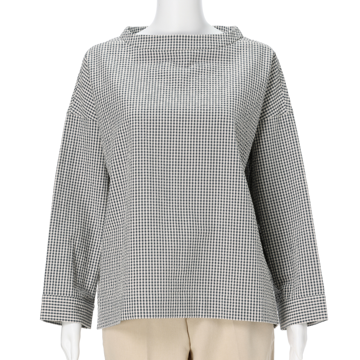 レーシーフォレスト　ドビーサッカーボトルネックBL