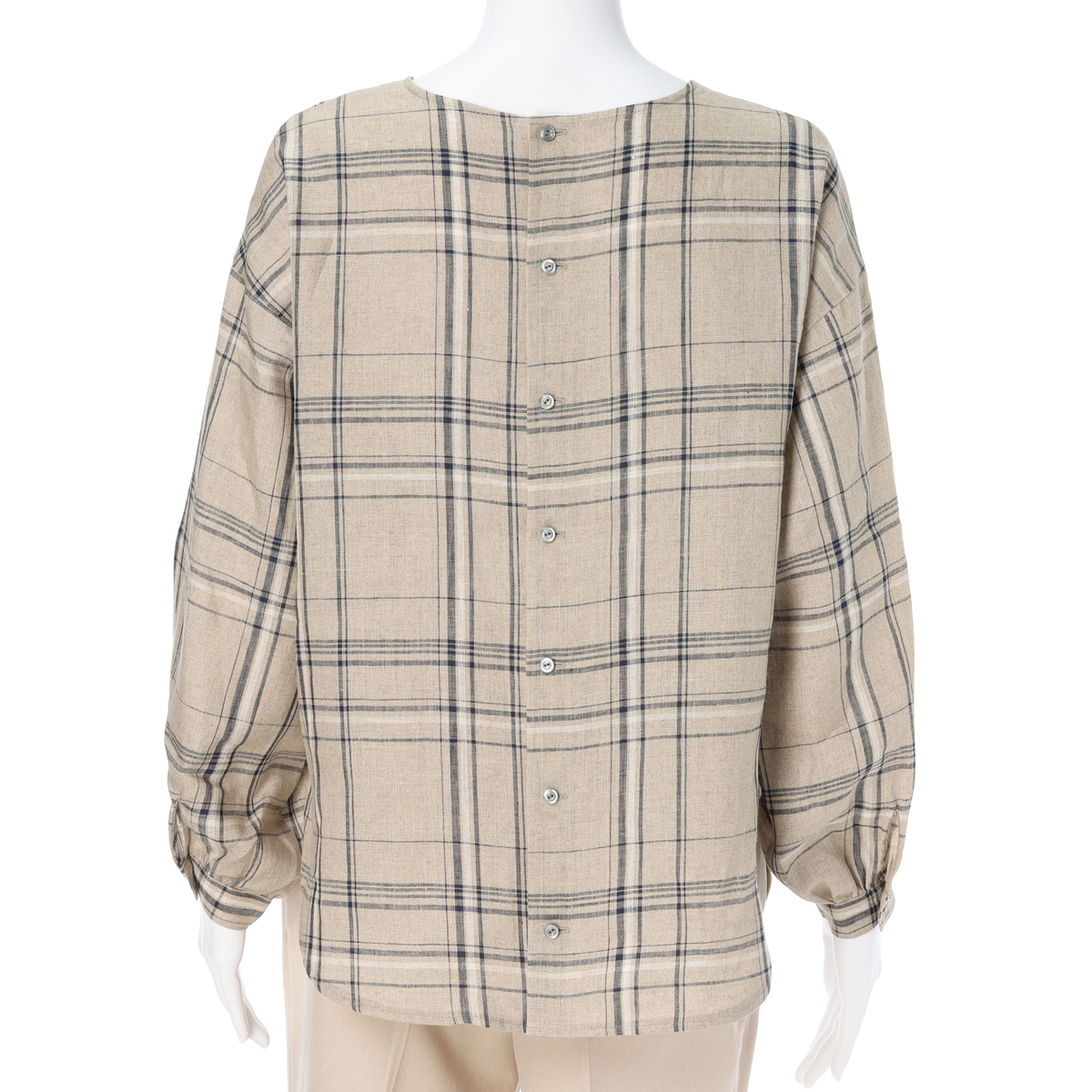 レーシーフォレスト　リネンチェックノーカラーBL