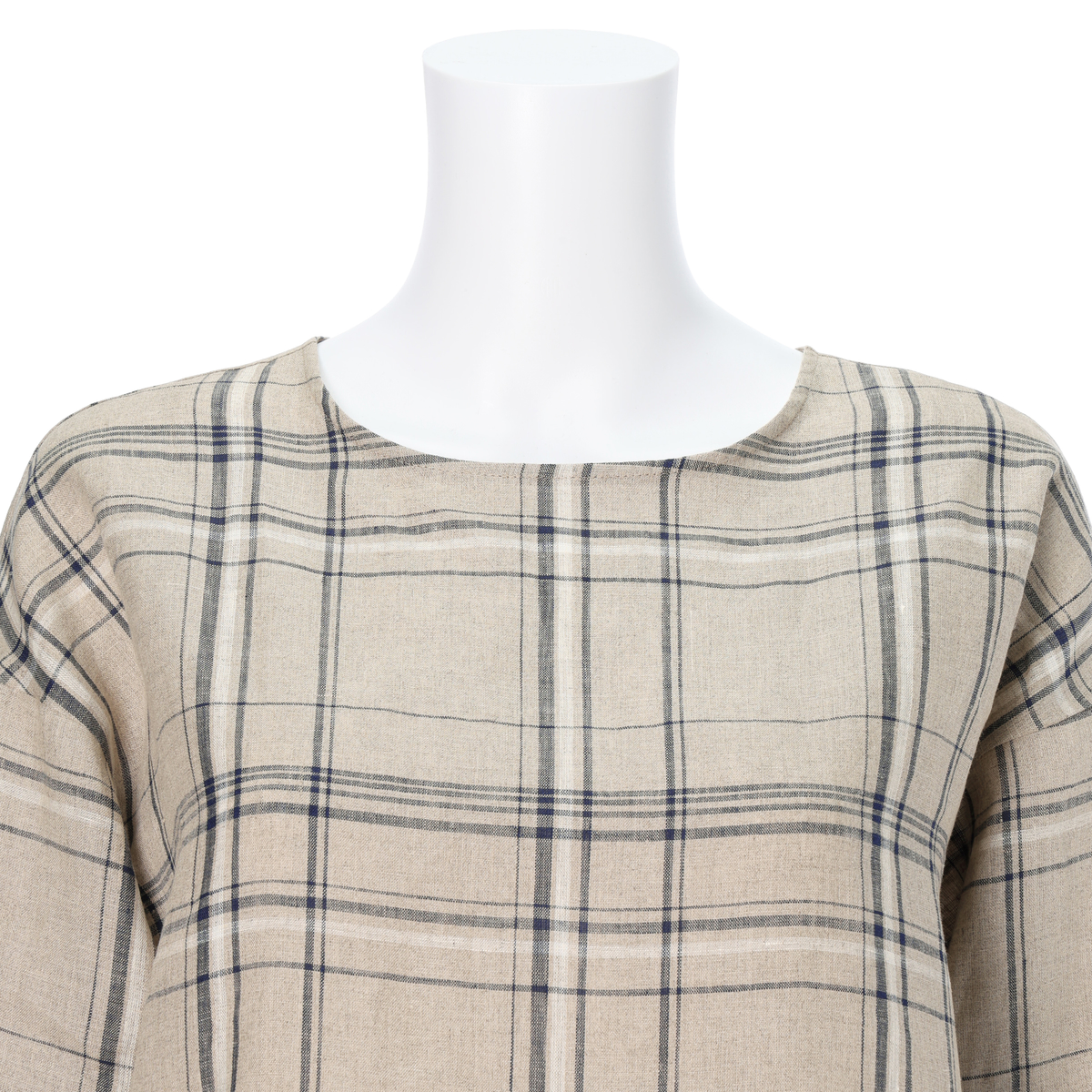 レーシーフォレスト　リネンチェックノーカラーBL