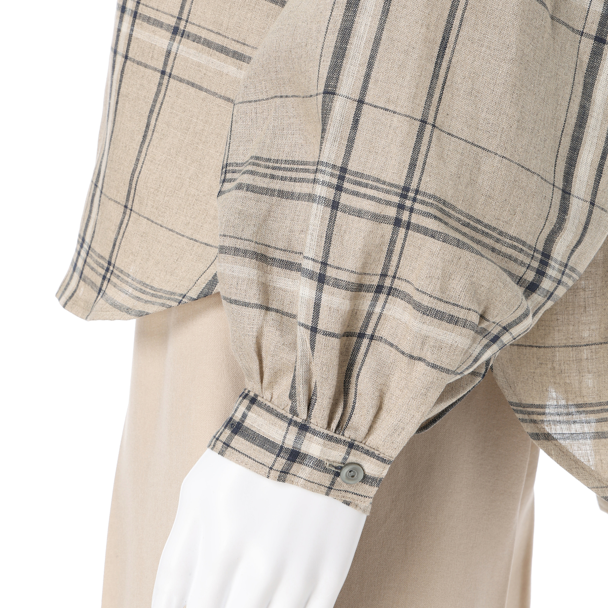 レーシーフォレスト　リネンチェックノーカラーBL