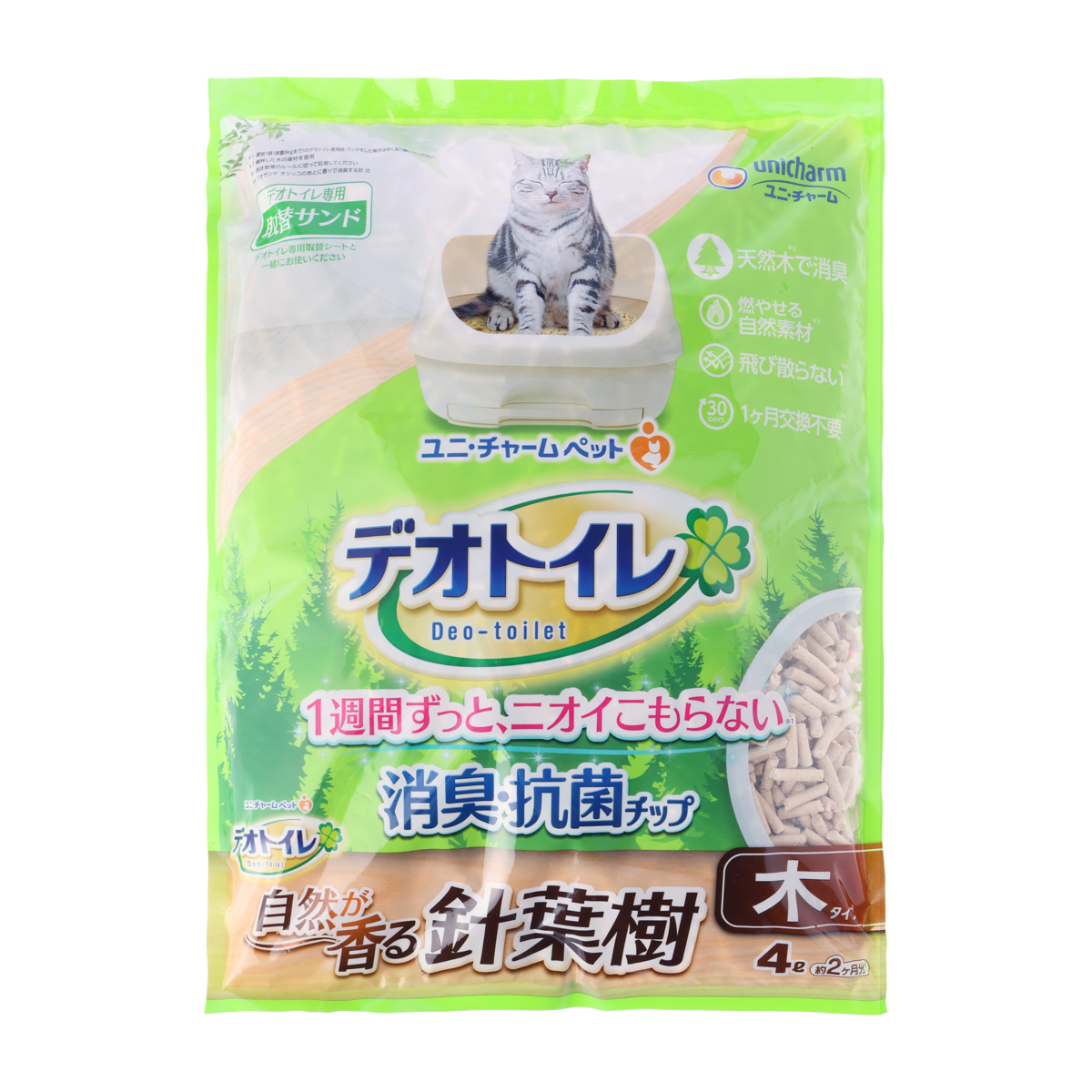 【ペット】デオトイレ 飛び散らない針葉樹の消臭・抗菌チップ 4L