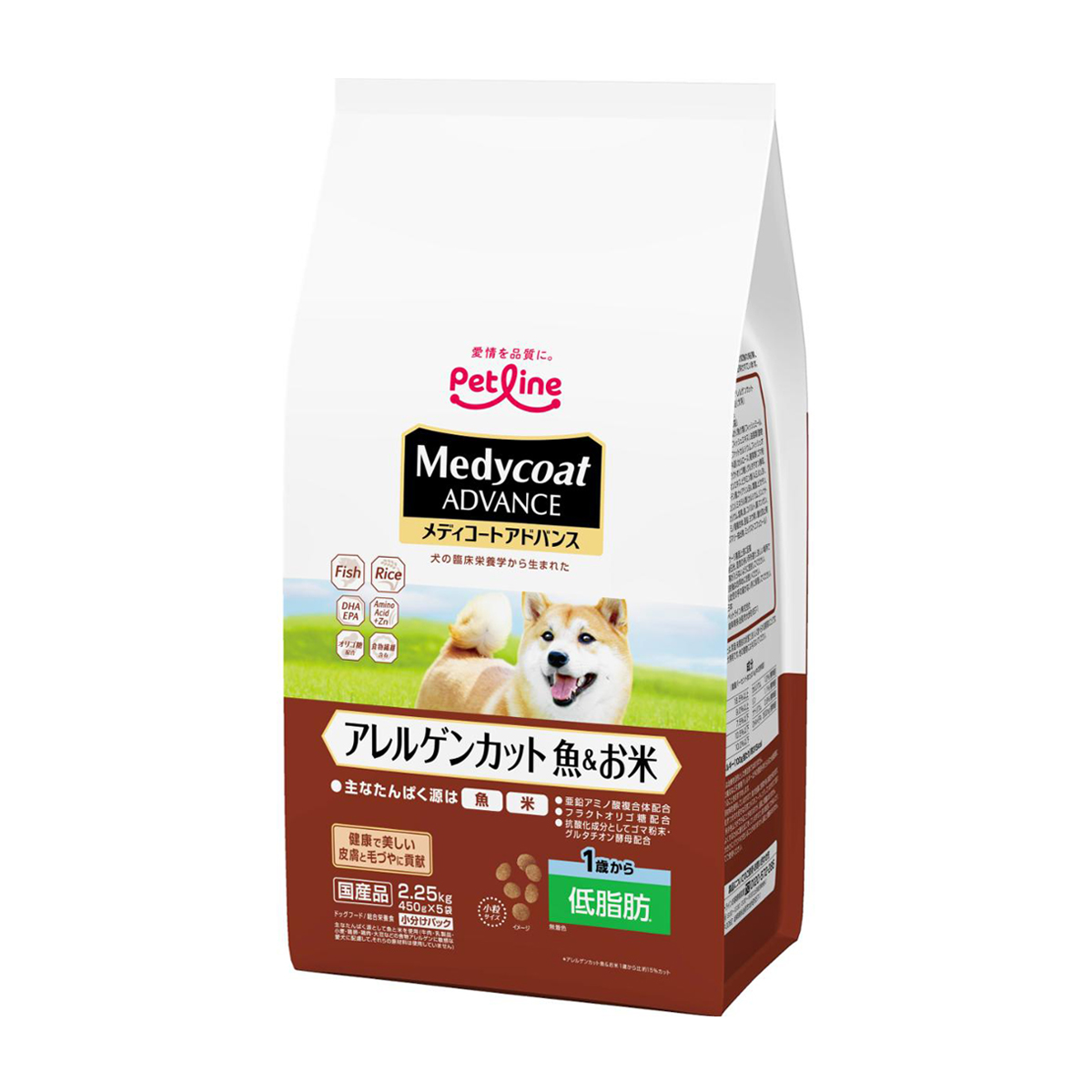 【ペット】メディコートアドバンス アレルゲンカット 魚＆お米 1歳から 低脂肪 2.25kg(450g×5)