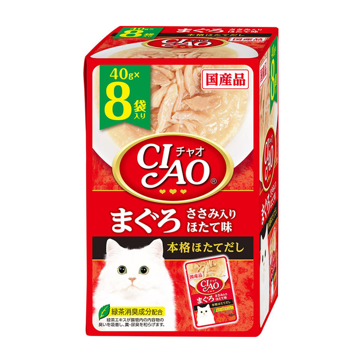 【ペット】CIAO パウチ まぐろ ささみ入り ほたて味 40g×8袋