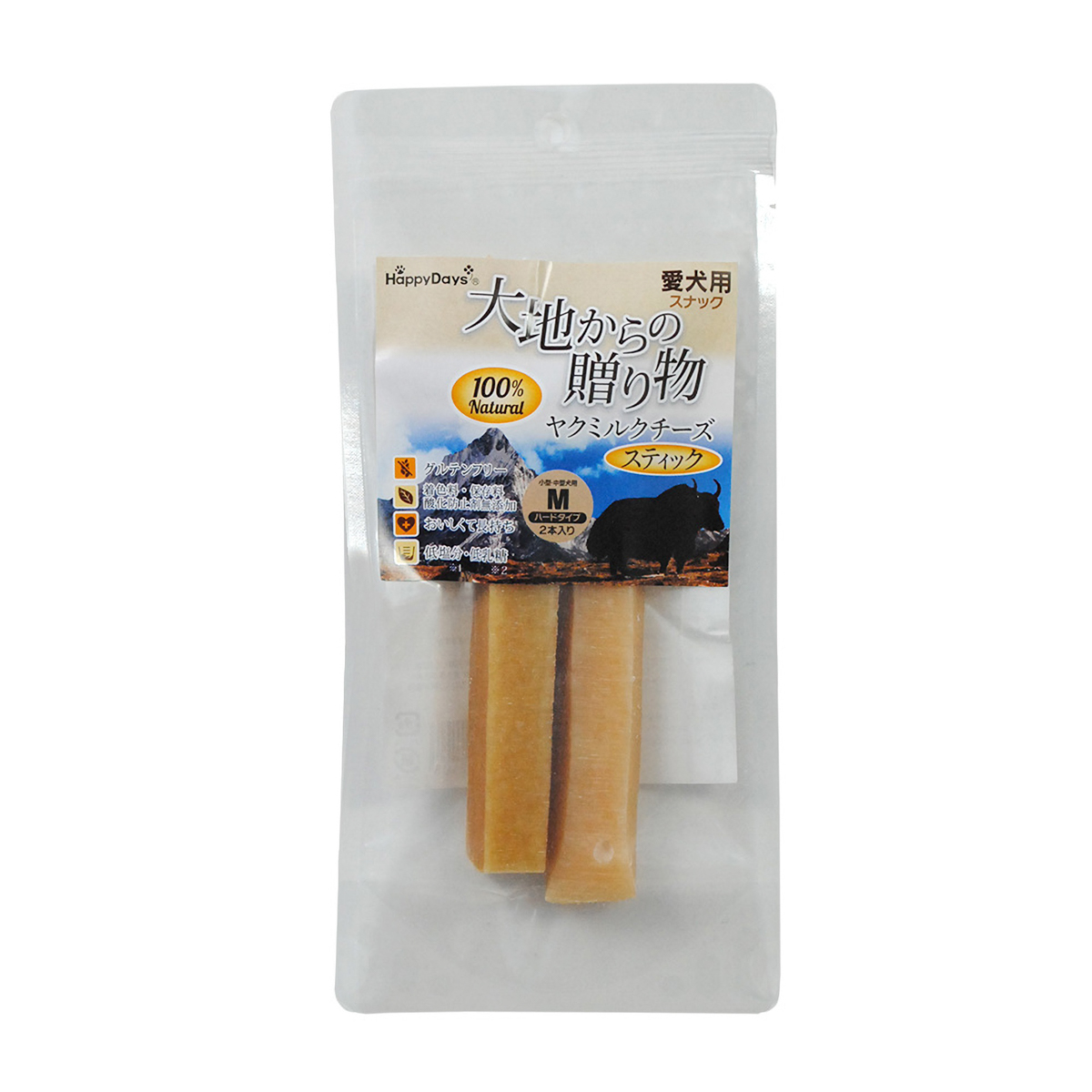 【ペット】HappyDays 大地からの贈り物 ヤクミルクチーズスティック M 2本入り