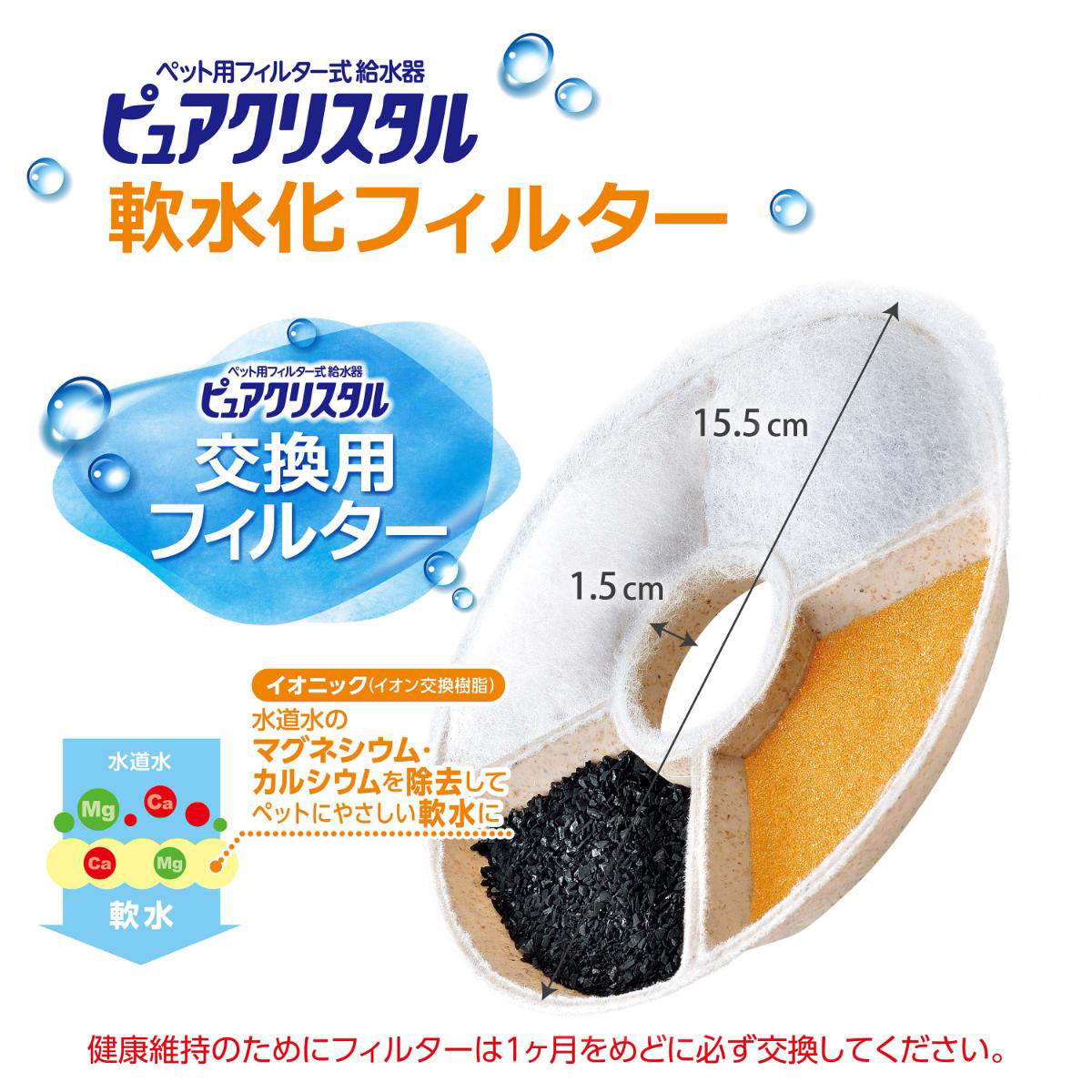 【ペット】ピュアクリスタル 軟水化フィルター 全円 猫用 4個入