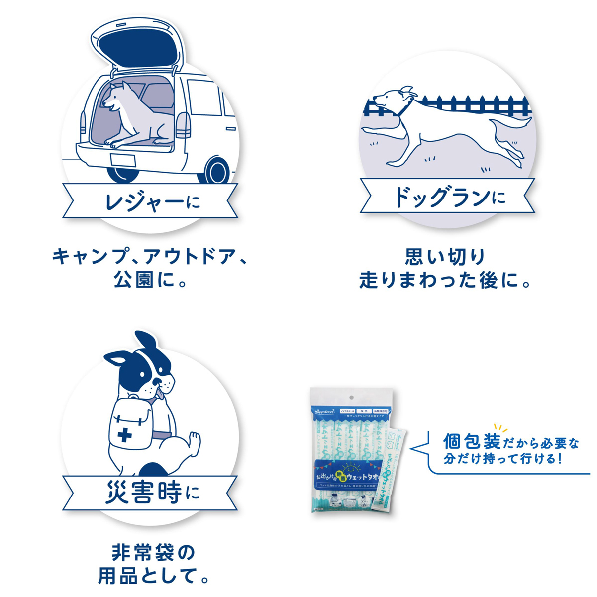【ペット】HappyDays お出かけ用除菌ウェットタオル 5本入り