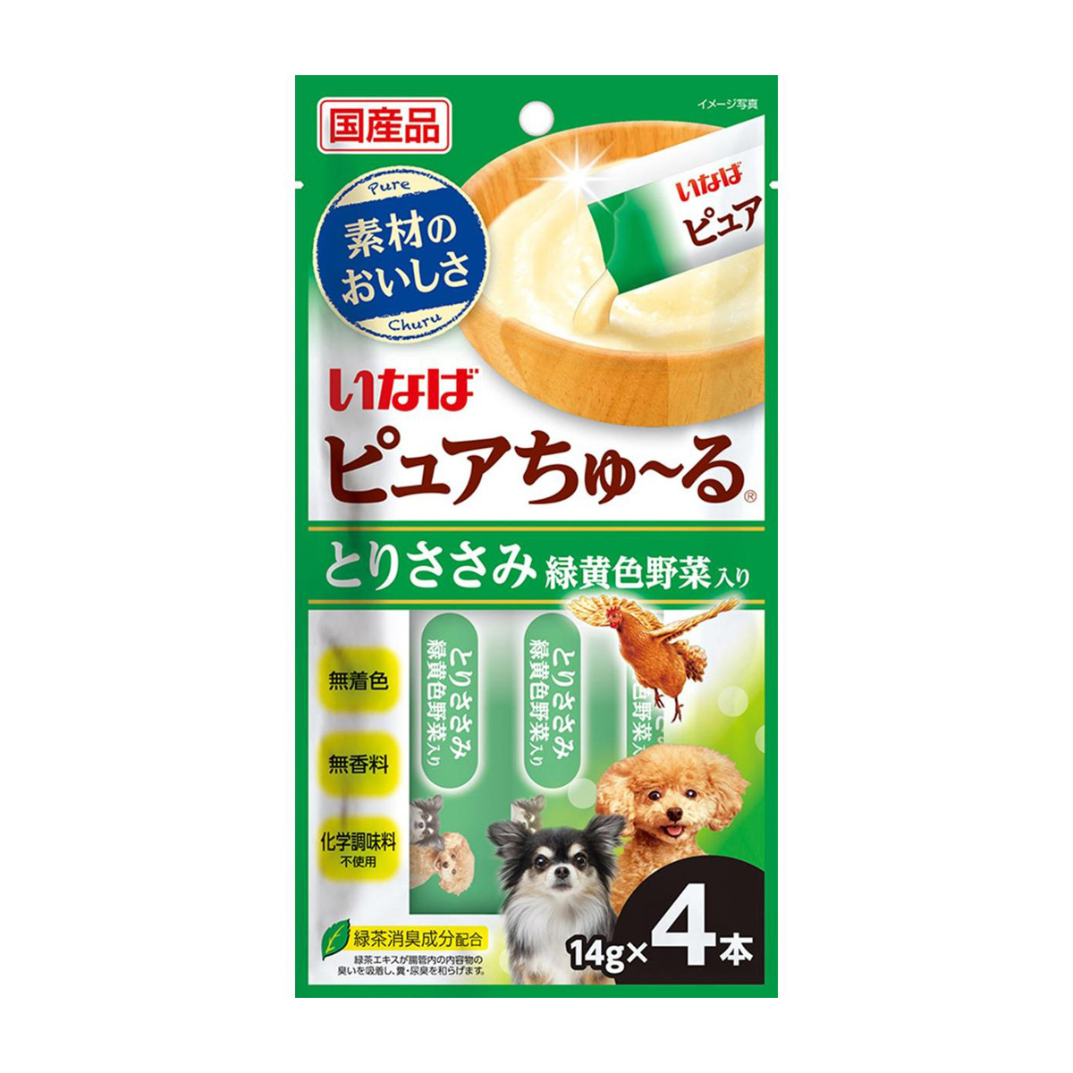 【ペット】いなば　ピュアちゅーる　とりささみ　緑黄色野菜入　１４ｇ×４本