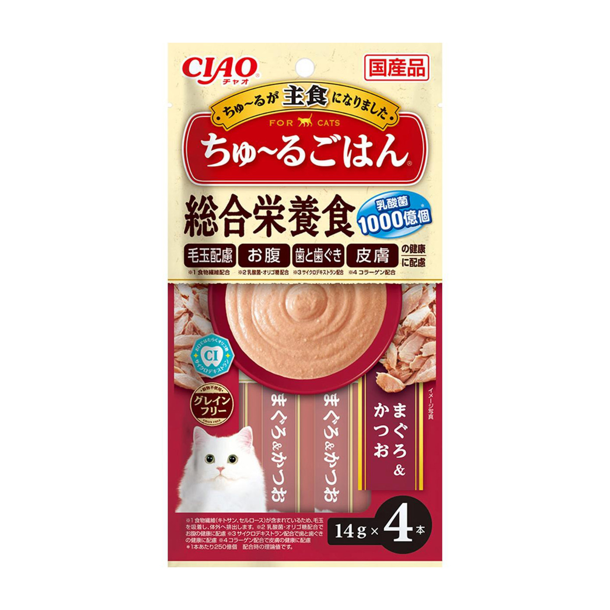 【ペット】ＣＩＡＯ　ちゅーるごはん　まぐろ＆かつお　１４ｇ×４本