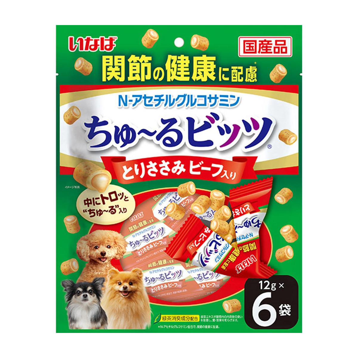 【ペット】いなば　ちゅーるビッツ　関節の健康に配慮　とりささみ　ビーフ入　１２ｇ×６袋