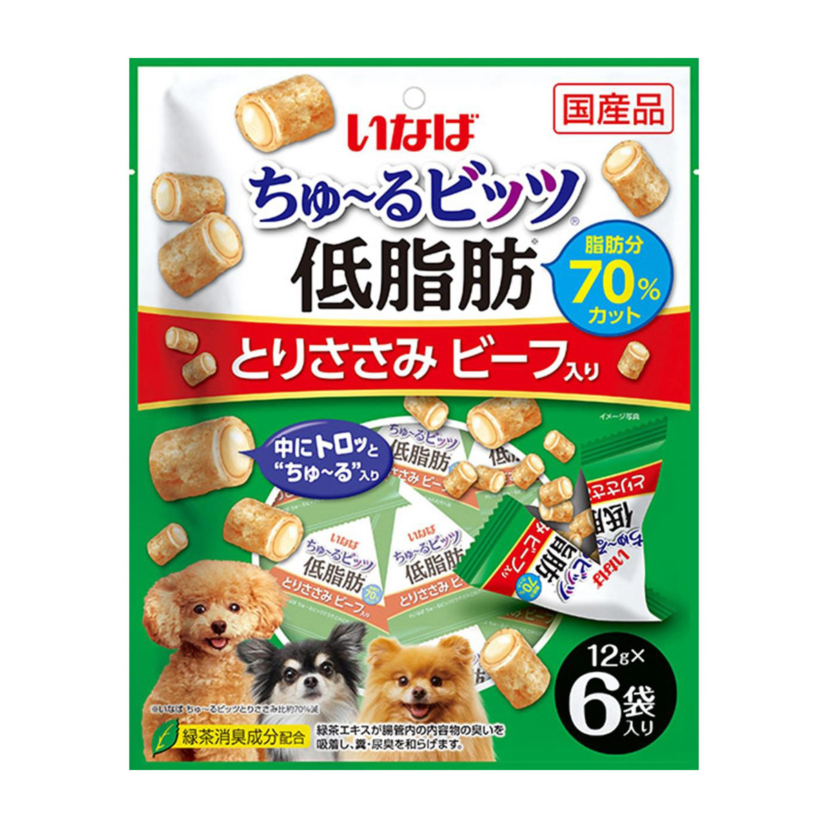 【ペット】いなば　ちゅーるビッツ　低脂肪　とりささみ　ビーフ入　１２ｇ×６袋