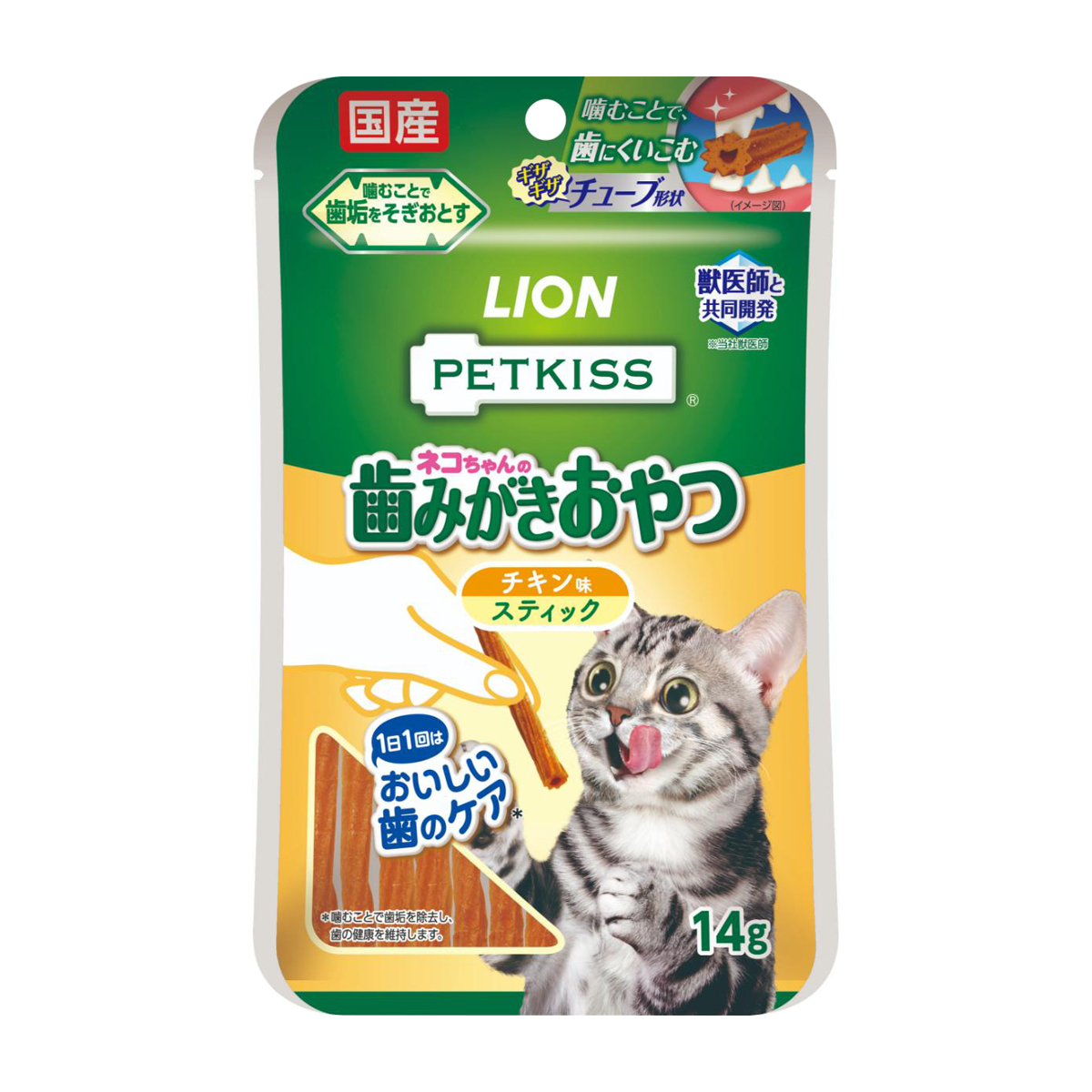 【ペット】ＰＥＴＫＩＳＳ　ネコちゃんの歯みがきおやつ　チキン味　スティック　１４ｇ
