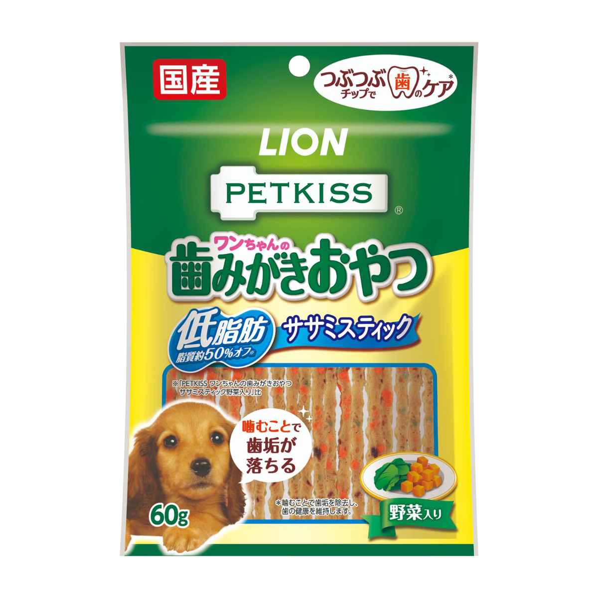 【ペット】ＰＥＴＫＩＳＳ　ワンちゃんの歯みがきおやつ　低脂肪ササミスティック　野菜入り　６０ｇ