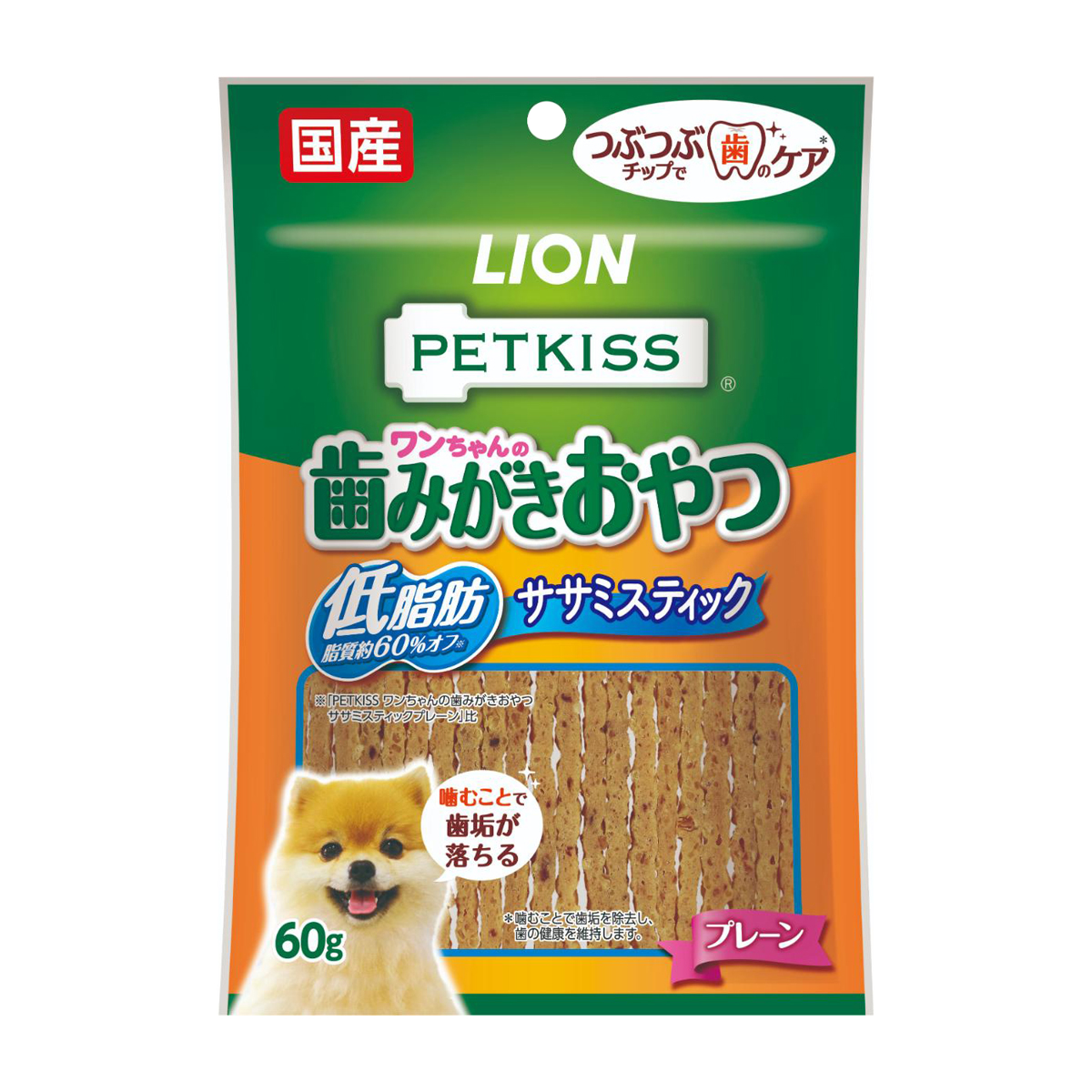 【ペット】ＰＥＴＫＩＳＳ　ワンちゃんの歯みがきおやつ　低脂肪ササミスティック　プレーン　６０ｇ