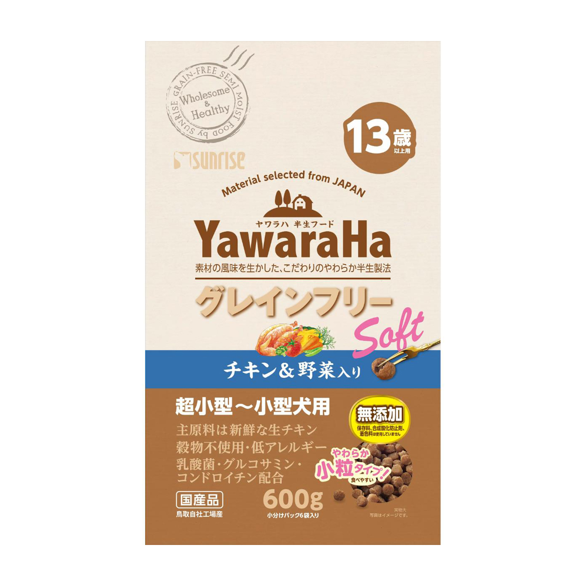 【ペット】ヤワラハ　グレインフリー　ソフト　チキン＆野菜入り　１３歳以上用　６００ｇ
