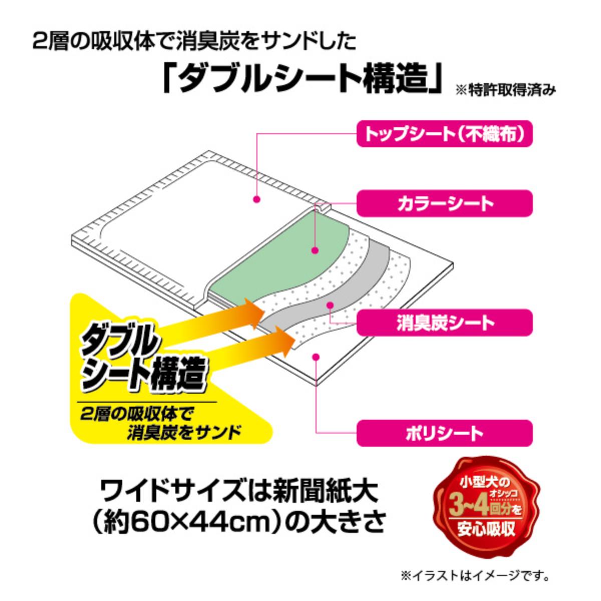 【ペット】消臭炭シート　ダブルストップ　小型犬用　ワイド　５８枚