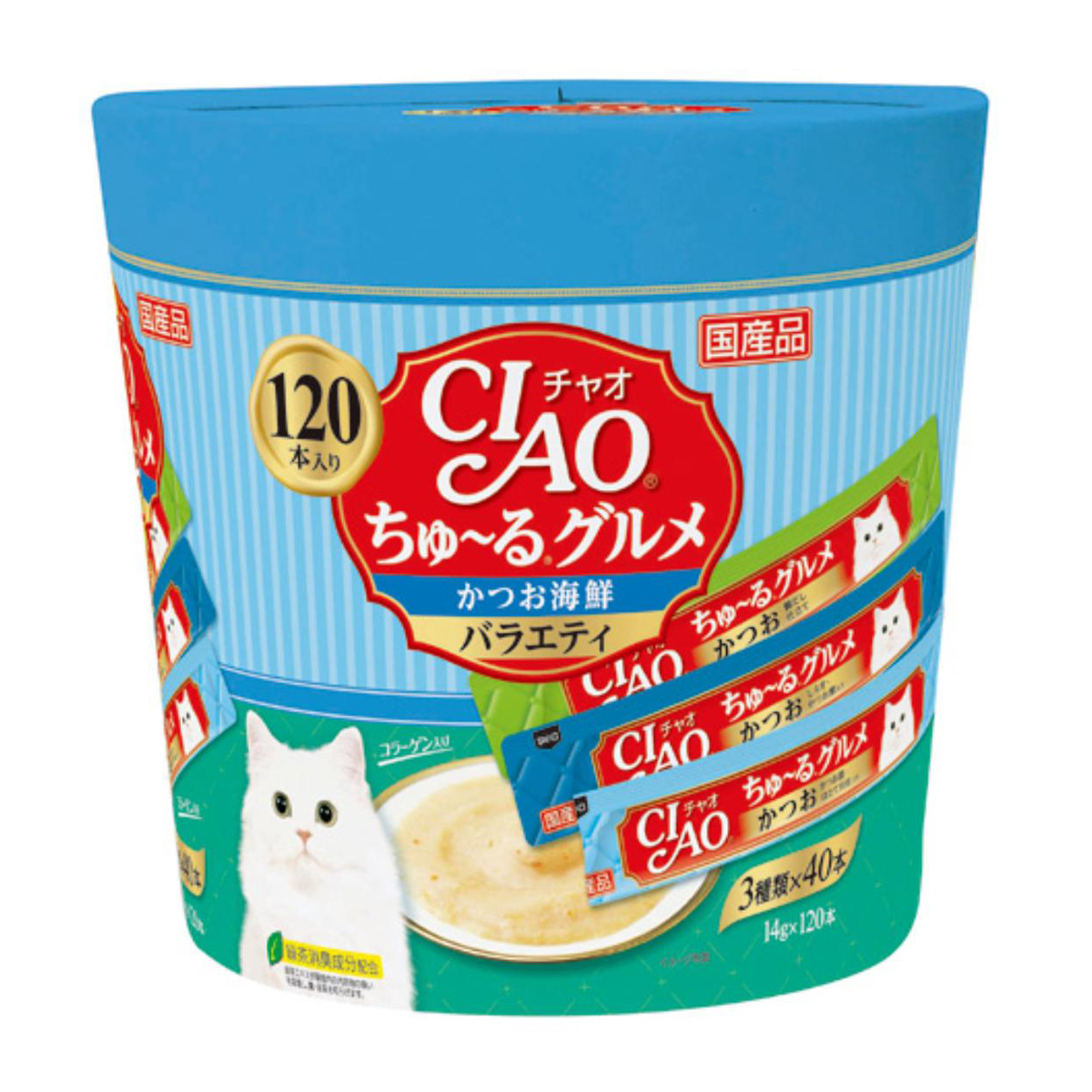 4箱(480本) いなば チャオちゅーるグルメ かつお海鮮バラエティ おやつ ペット】CIAO チャオ ちゅ～るグルメ かつお海鮮バラエティ 14g