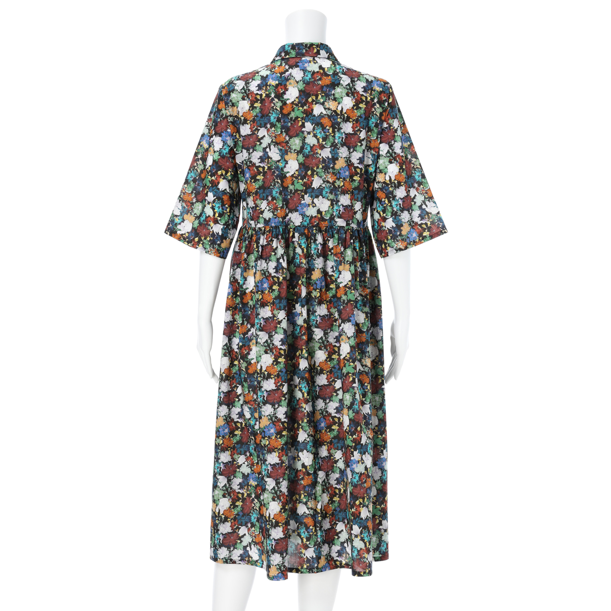 【Futuristic Floral】チビ衿ピンタック前開きワンピース