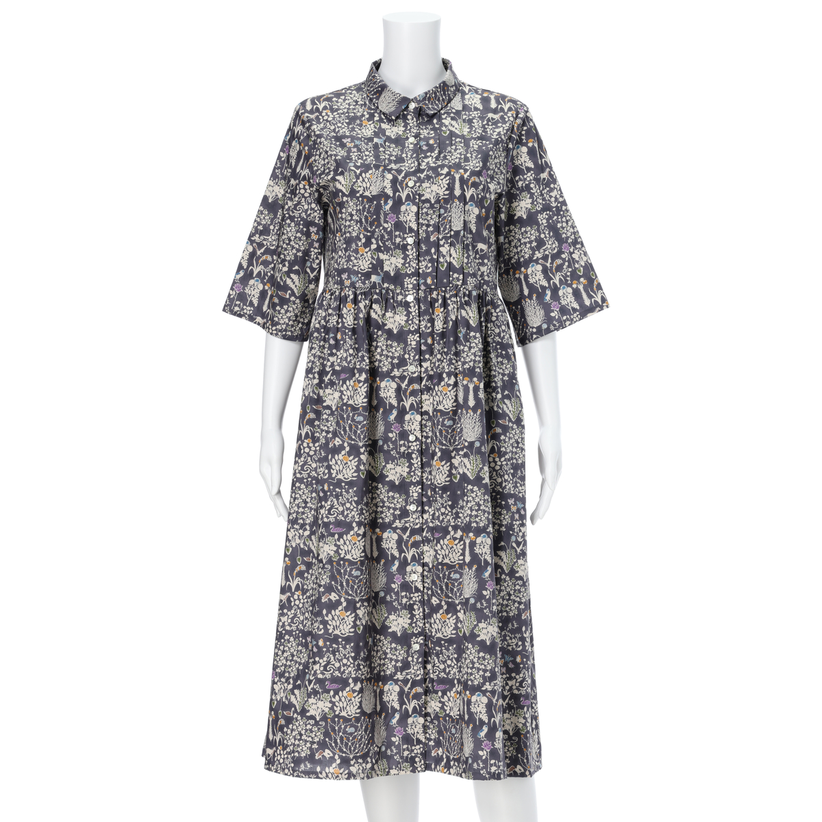 【YOSHIE別注】チビ衿ピンタック前開きワンピース