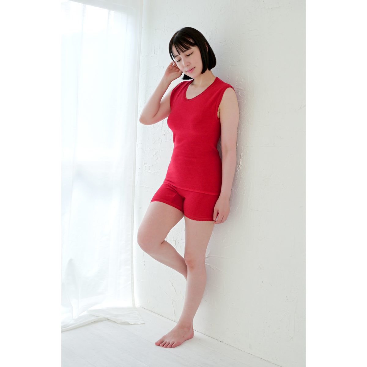 【ゲルマ】 赤の健康パンツ（3分丈）女性用