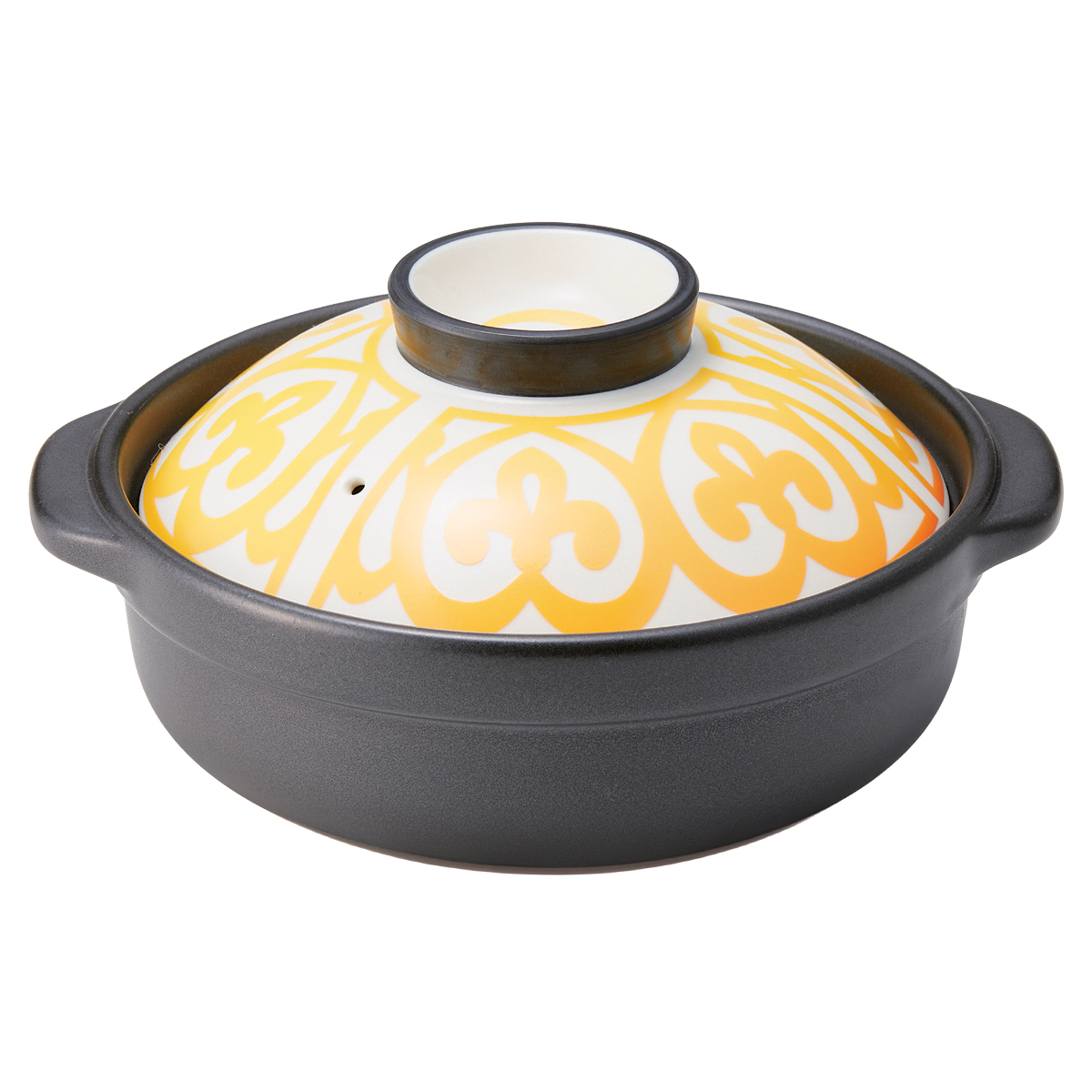 【丸モ高木陶器】温感鍋　5.5号鍋橙黄　蓋身セット