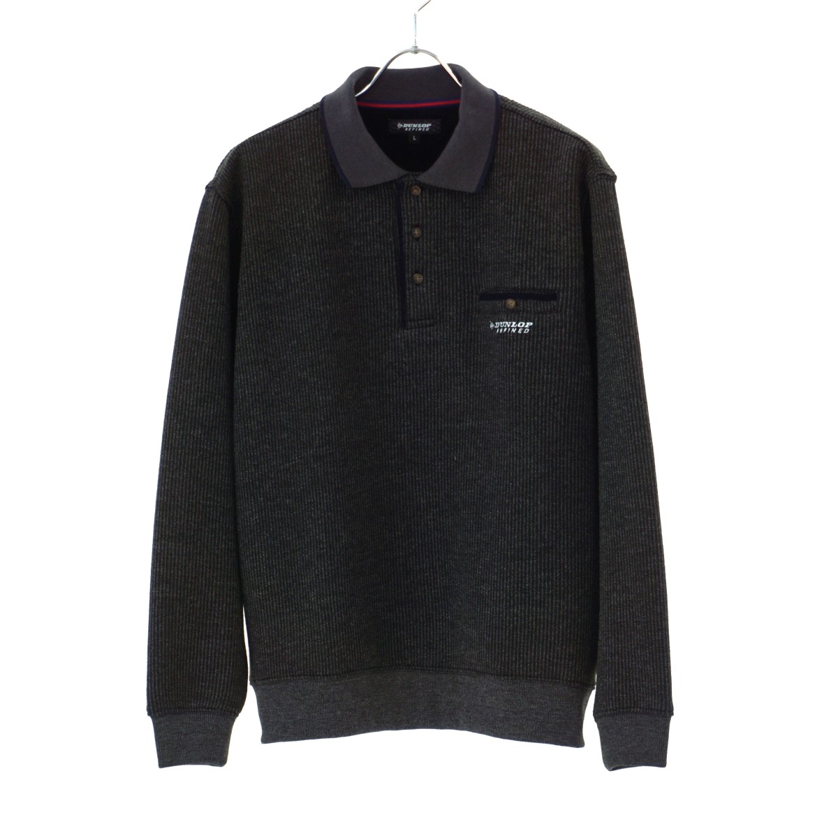 DUNLOP REFINED 針抜きインレイ裏起毛ポロ衿トレーナー