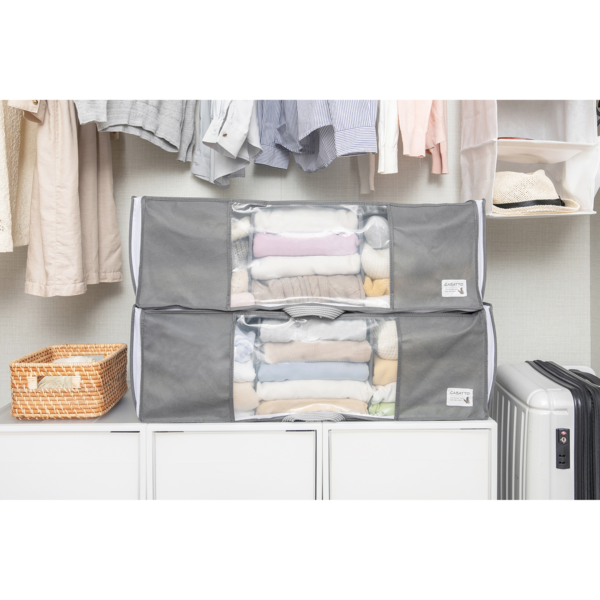 衣類用がばっと収納袋2 Lサイズグレー 70×32×24cm